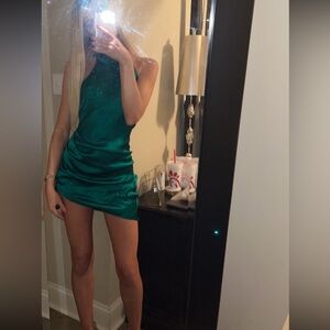 Emerald Green Satin Mini Dress